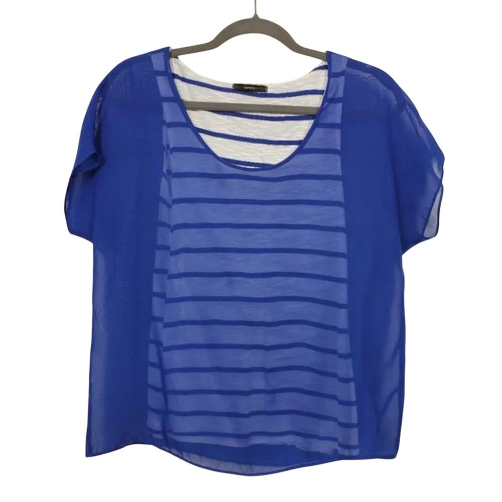 Soprano Striped Tank Top with Sheer Cover Up Womens Size S Blue White Layered